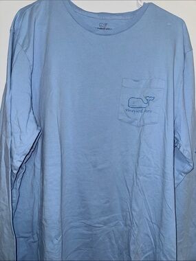 Vineyard Vines Light Blue Long-Sleeve Pocket Tee with Whale Logo